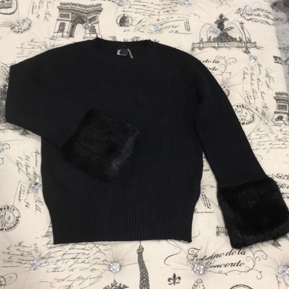 Love Token Knit Sweater with Faux Fur Cuffs - Picture 3 of 7